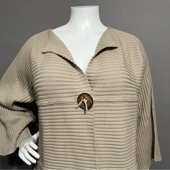 Modern Soul Tan Ribbed Cotton Lagenlook Blend Cardigan Sweater Sz-1X