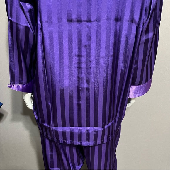 Suzanne Somers Violet Striped Satin Pajamas Sz-Large