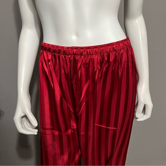 Suzanne Somers Red | Green Satin Stripe Pajamas Set Sz-Large