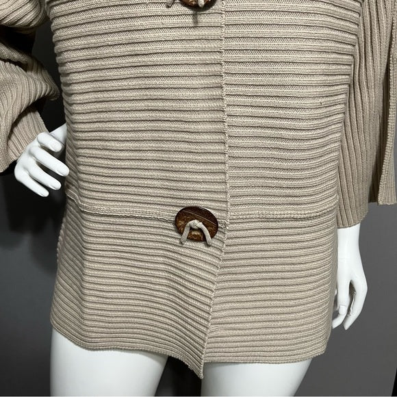 Modern Soul Tan Ribbed Cotton Lagenlook Blend Cardigan Sweater Sz-1X