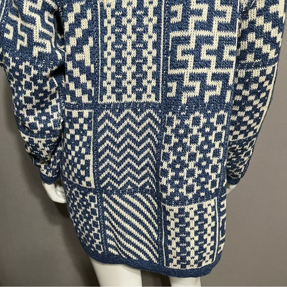 Isle Of Cotton 100% Cotton Blue | White Geometric Sweater Sz-Medium