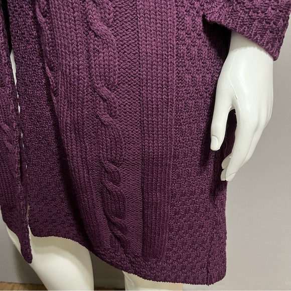 Aran crafts 100% Merino Wool Purple Longline Sweater Sz-XL