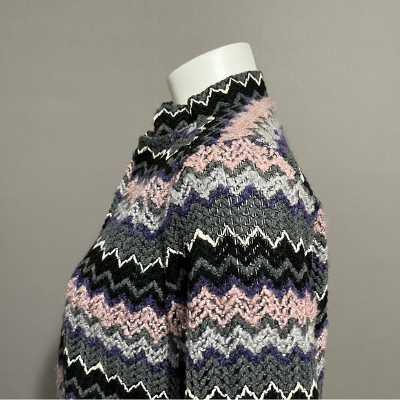 Vintage Lady Blair Pink/Gray/Black Zig Zag Cardigan Sz-Medium