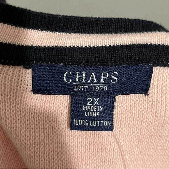 Chaps Pink & Navy 100% Cotton Preppy Button Front Cardigan Sz-2X