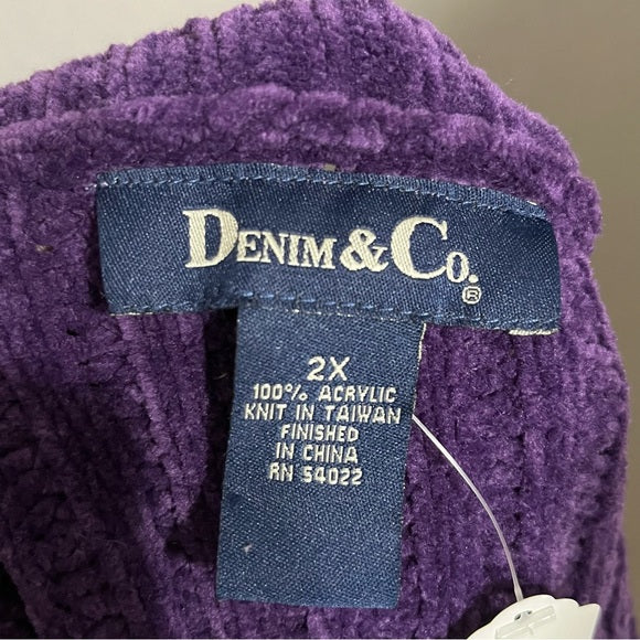 Denim & Co Purple Acrylic Textured Pullover Sweater Sz-2X