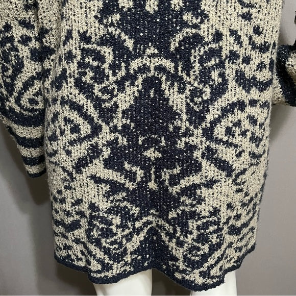 Liz Claiborne Navy & Cream Acrylic Blend Printed Cardigan Sz-1X