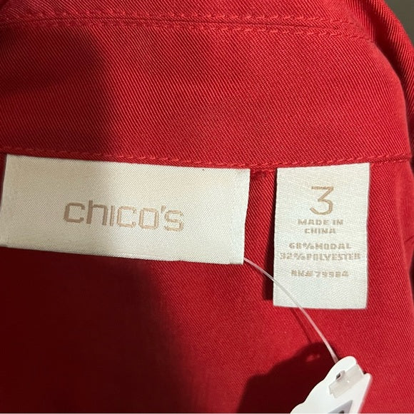 Chico’s Tomato Red Modal Lightweight Rain Safari Jacket Sz-1X