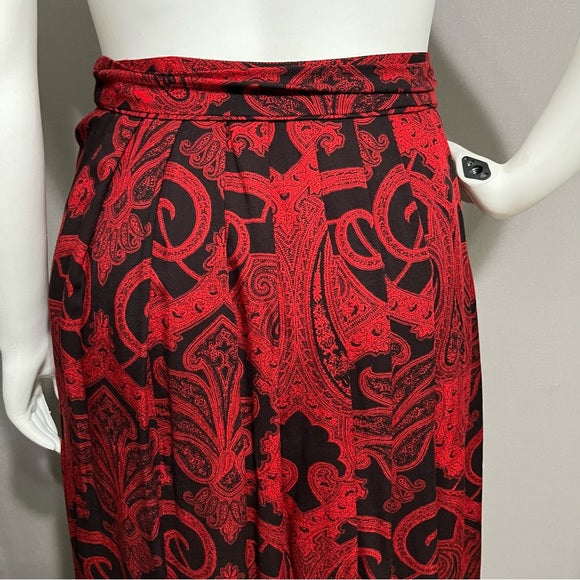 Geoffrey Alexander Red Paisley With Tie Rayon Pleated Midi Skirt Sz-16