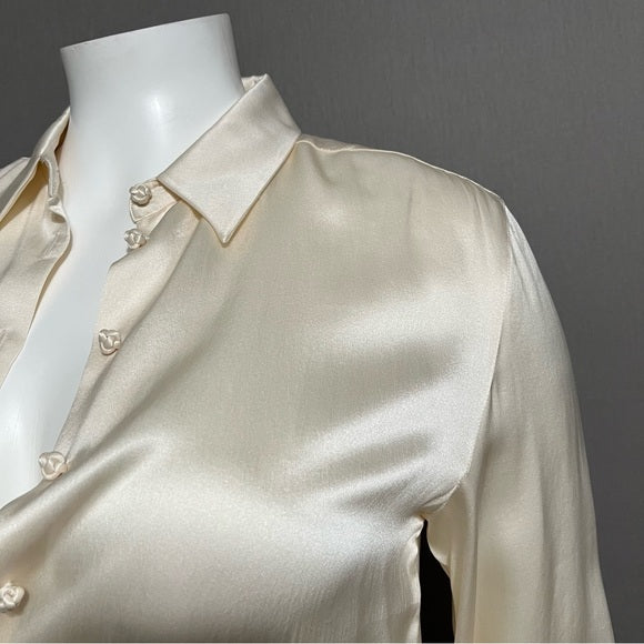 Talbots Cream 100% Silk Classic Button Front Blouse Sz-14