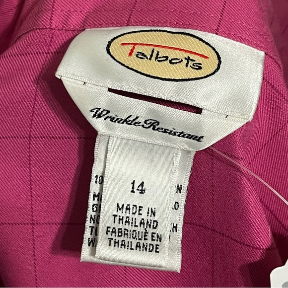 Talbots 100% Cotton Checkered Print Pink Shirt Sz-14