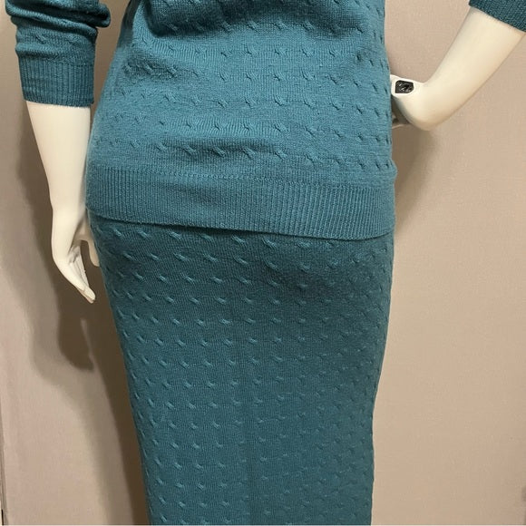 Lady Leighton Teal 100% Lambswool 2 Pc Skirt Set Sz-Medium/Large