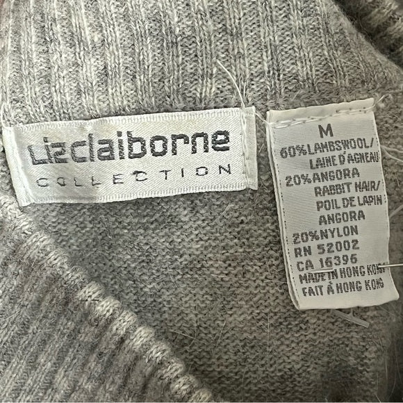 Liz Claiborne Gray Lambswool & Rabbit Hair Mock Neck Oversized Sweater Sz-Medium