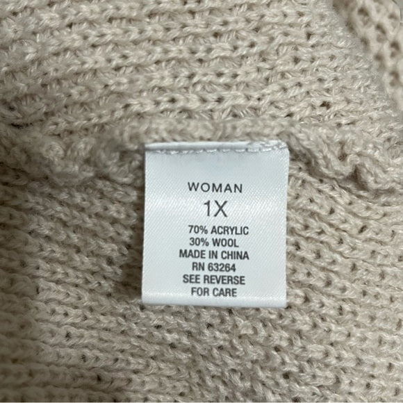 Roz & Ali Cream Textured Cardigan Sz-1X