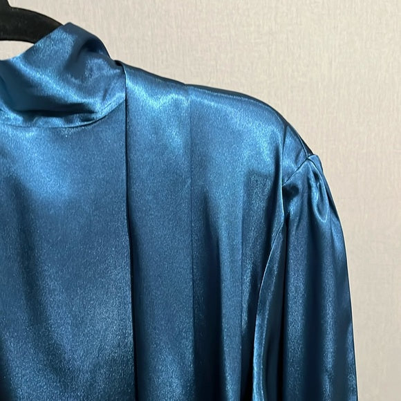 Liz Baker Teal Satin Tie Neck Long Sleeve Blouse Sz-20W