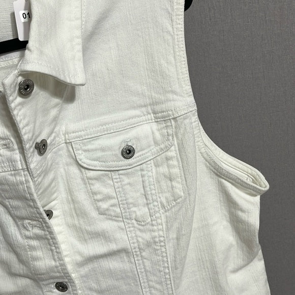 Chico’s White Sleeveless Denim Cotton Vest Sz-Large