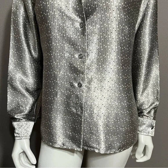 Vintage Kathie Lee Silver Dots Blouse Sz-Medium