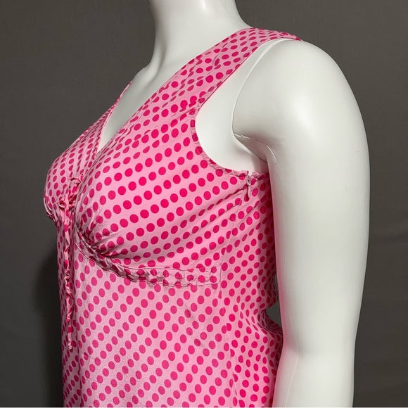 Isaac Mizrahi Pink Polka Dot 100% Silk V-Neck Sleeveless Shell Top Sz-XXL