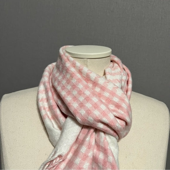 100% Cashmere Cream | Pink Houndstooth Scarf