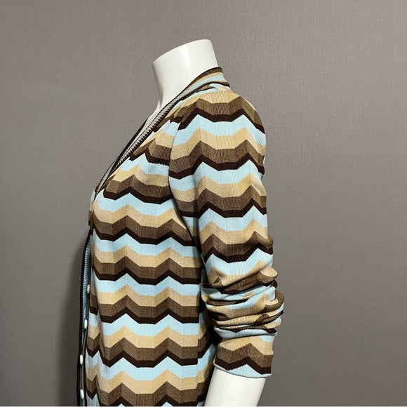 Vintage Gold Crown Brown/Tan/Blue Zig Zag Cardigan Sz-Small