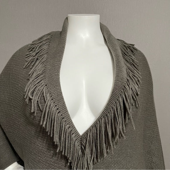 Marvelush Fringed Taupe Open Cardigan -Plus Size (One Size)