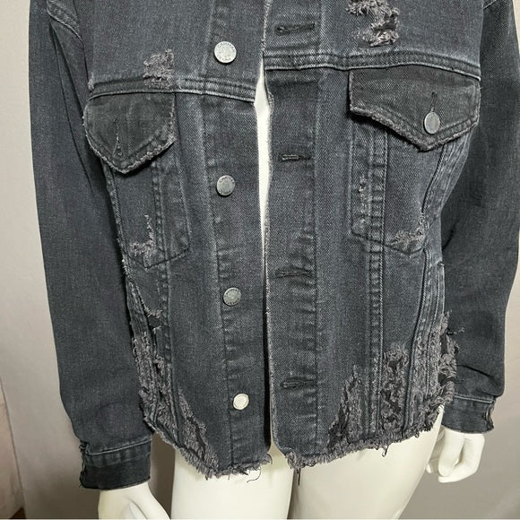 Carmar Black Distressed Oversized Denim Jacket Sz-XS