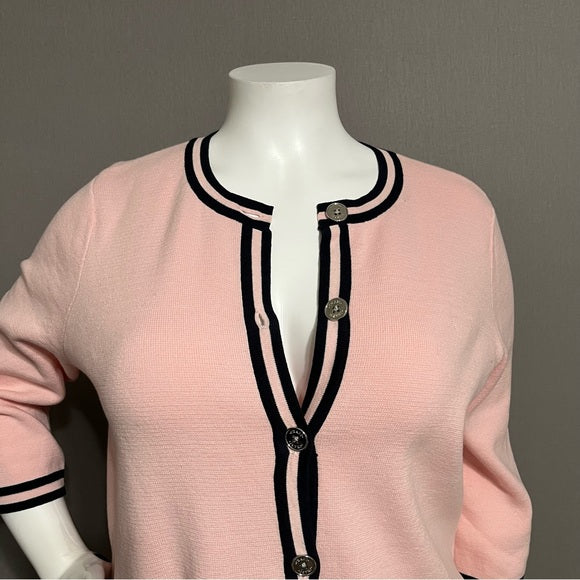 Chaps Pink & Navy 100% Cotton Preppy Button Front Cardigan Sz-2X