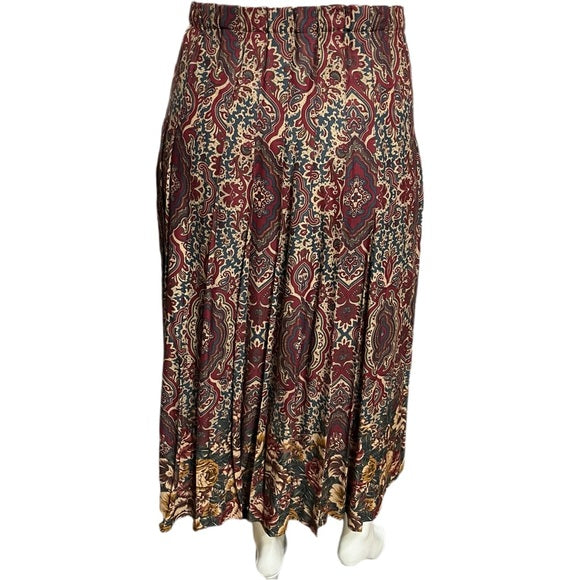 Talbots Rayon Multicolored Floral Paisley Print Pleated Midi Skirt Sz-Large