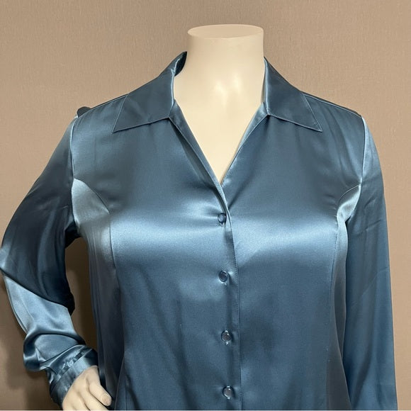 Allison Morgan 100% Silk Blue Jewel Tone Button Front Blouse Sz-1X