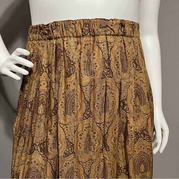 Cortland Collection Paisley Brown Tan Pleated Midi Skirt Sz-14