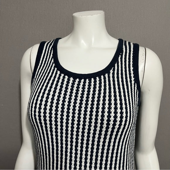 Doncaster Striped Navy Cotton Blend Sleeveless Tank Sweater Sz-Small