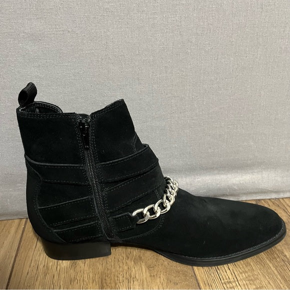 INC Black Suede With Chain Western Leather Ankle Boots Sz-10 M