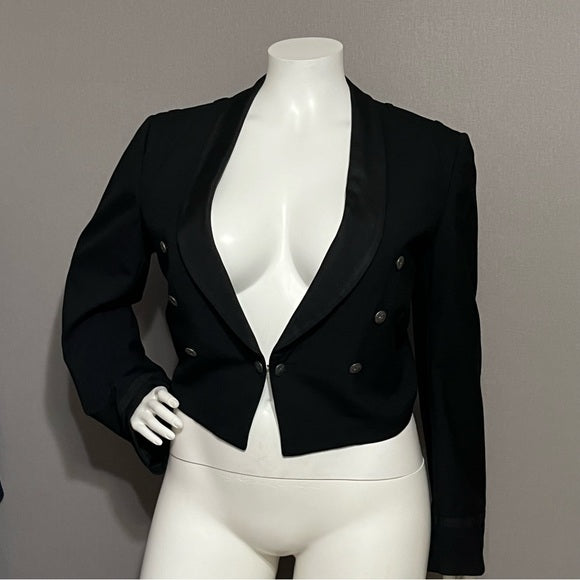 Vintage Black Tuxedo | Waiters Jacket Cropped Double Breasted Blazer Sz-XL