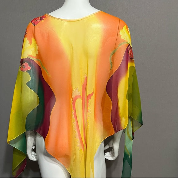 Multicolored Sheer Floral Lightweight Poncho One Size