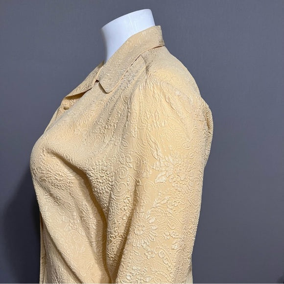 Silk Boutique Canary Yellow 100% Silk Textured Floral Blouse Sz-Large