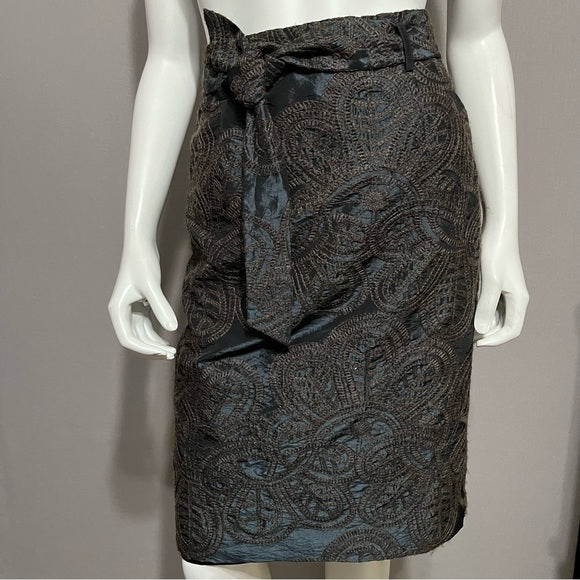 Drama Teal Brown Artsy Pencil Skirt Sz-Medium