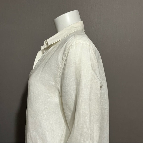 J. Jill White 100% Linen Button Front Shirt Sz-Medium