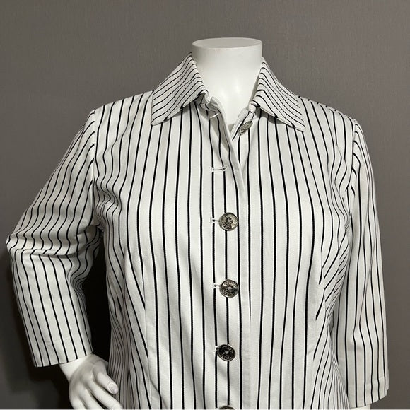 Chaps White & Black Striped 100% Cotton Button Front Blazer / Jacket Sz-2X