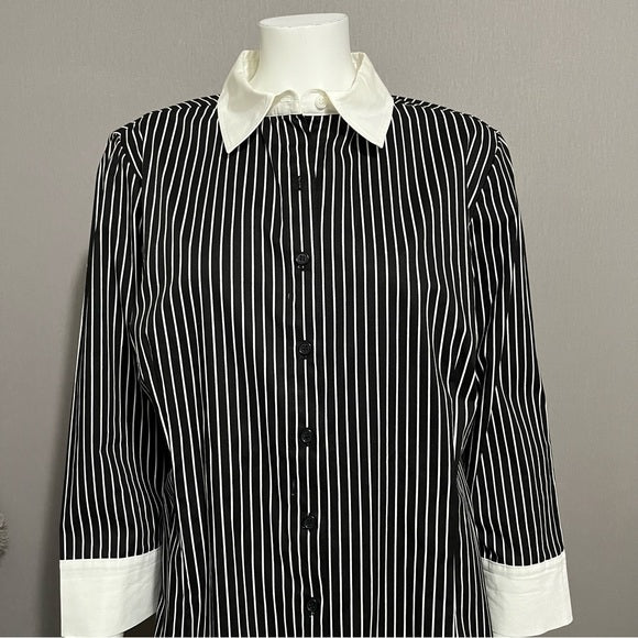 Chelsea Studio Black Striped Cotton Button Front Shirt Sz-Large