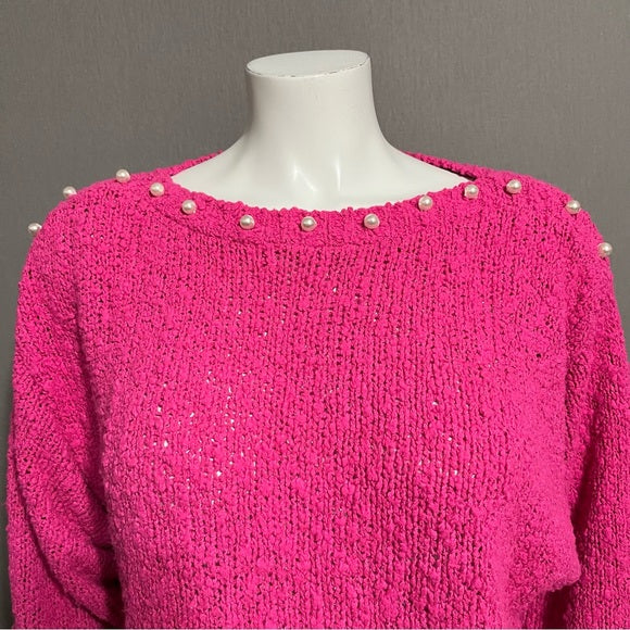 Vintage Carson Pirie Scott Textured Faux Pearl Collar Pink Sweater Sz-Medium