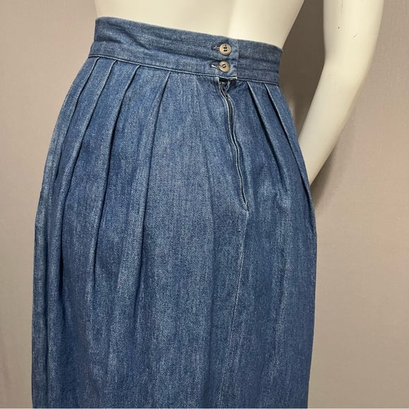 Vintage Ruff Hewn Denim Pleated Midi Skirt Sz-10 Medium