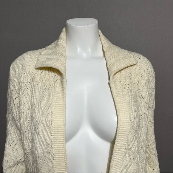 Vintage Cream Open Front Duster Cardigan With Beaded Trim Sz-Small