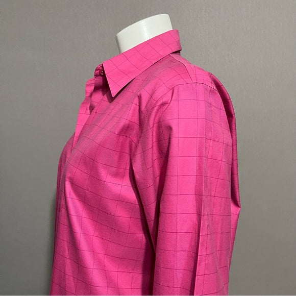 Talbots 100% Cotton Checkered Print Pink Shirt Sz-14