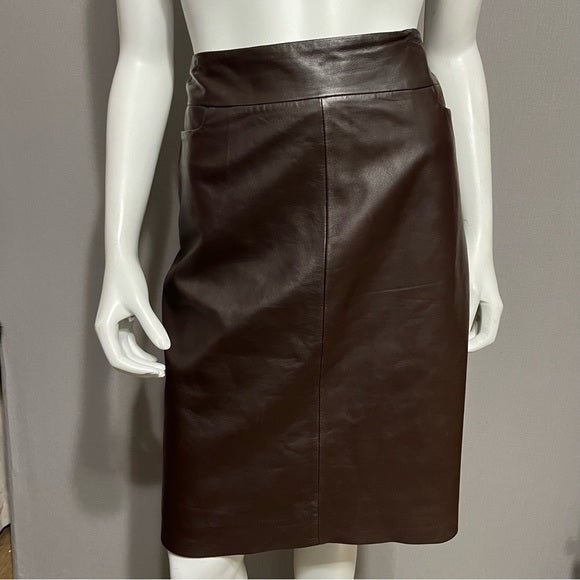 Shin Choi Chocolate Brown Leather Pencil Skirt Size-M/L