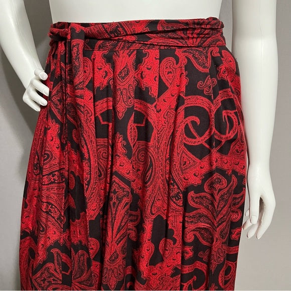 Geoffrey Alexander Red Paisley With Tie Rayon Pleated Midi Skirt Sz-16