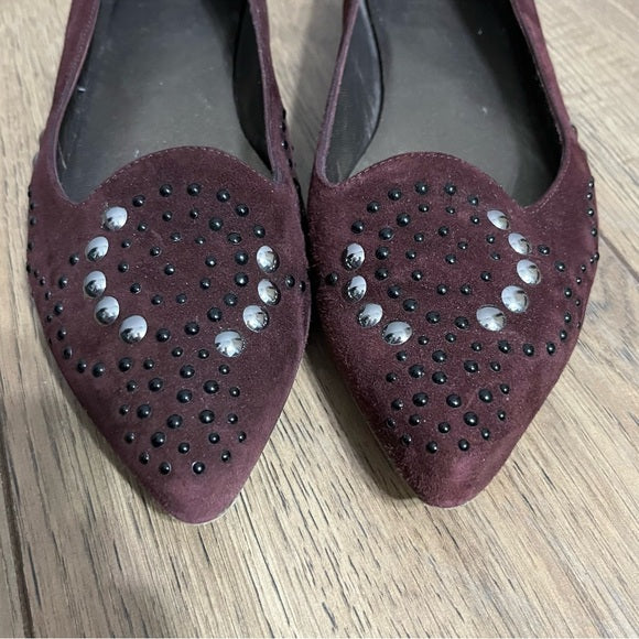 Stuart Weitzman Plum Studded Suede Flats Sz-9 1/2 M