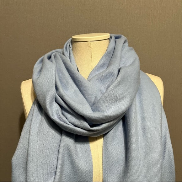 Light Blue Soft Scarf With Fringe