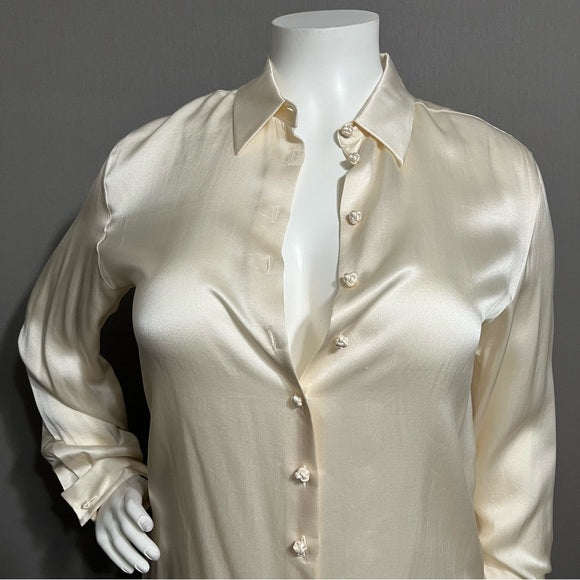 Talbots Cream 100% Silk Classic Button Front Blouse Sz-14