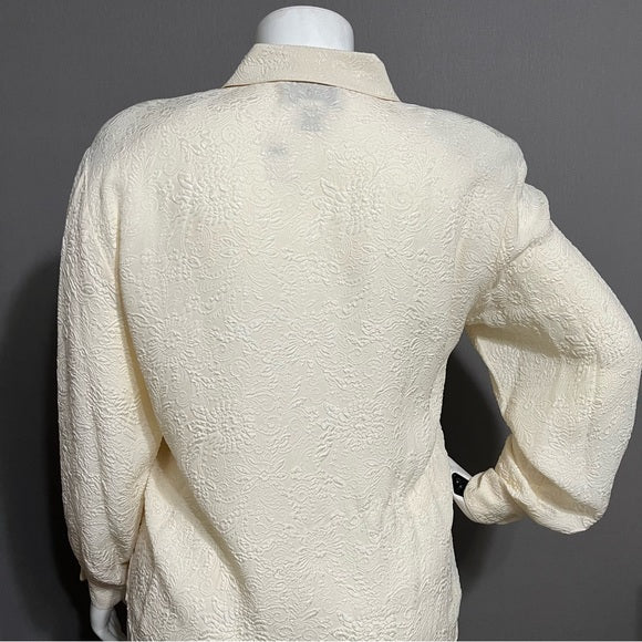 Silk Boutique Cream 100% Silk Textured Floral Blouse Sz-XL