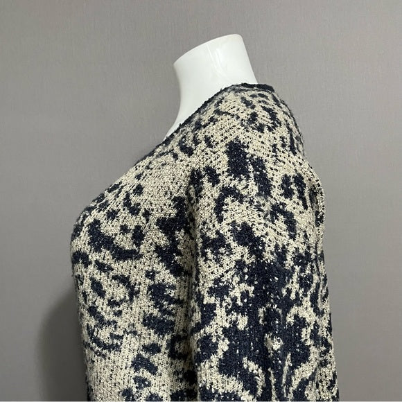 Liz Claiborne Navy & Cream Acrylic Blend Printed Cardigan Sz-1X