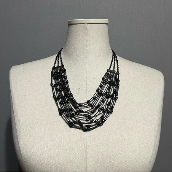 Black Multi Stranded Chain Necklace One Size